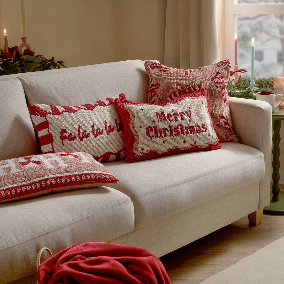 Candy Merry Christmas Tufted Cushion Red/White: Red/White / Polyester Filled / 30 x 50cm