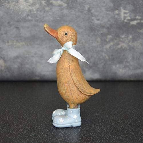 Duck in grey/blue wellies with bow ribbon 15.3cm 12PK