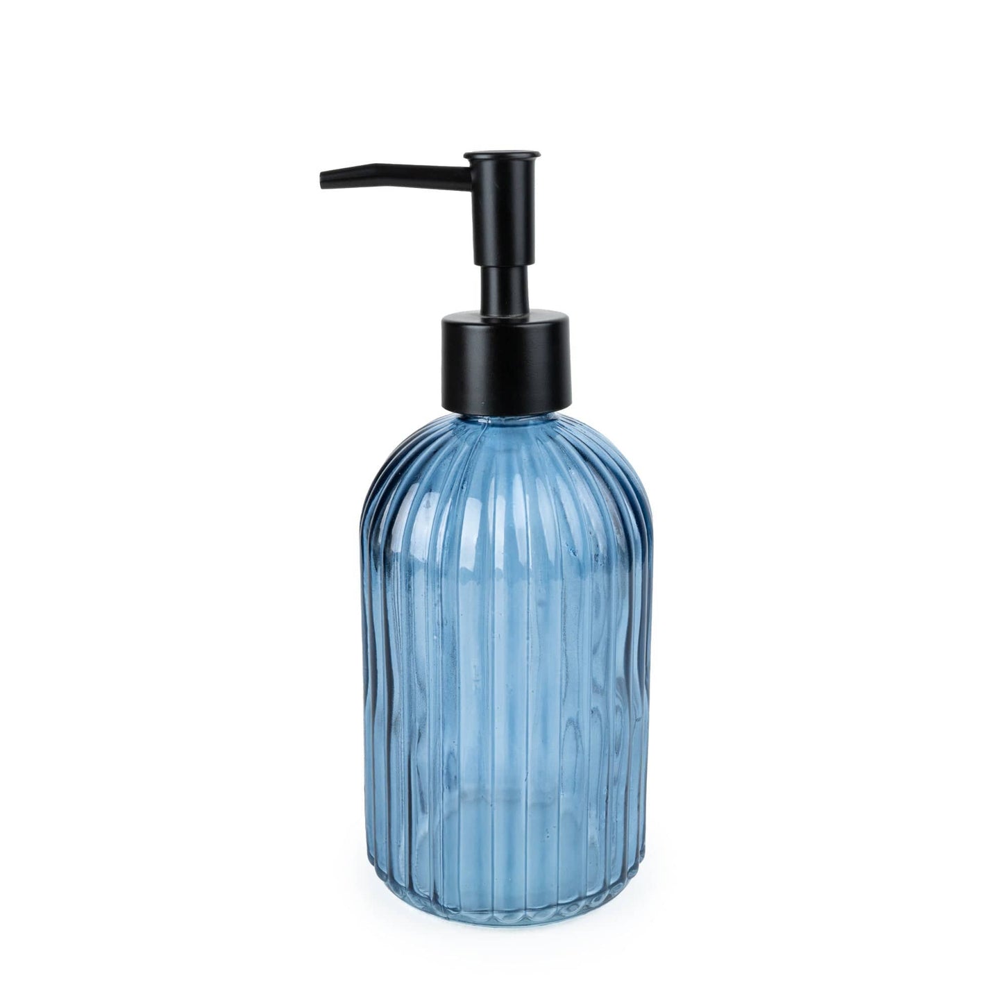 19.3cm Soap Dispenser in Ridged Glass - Blue 6PK