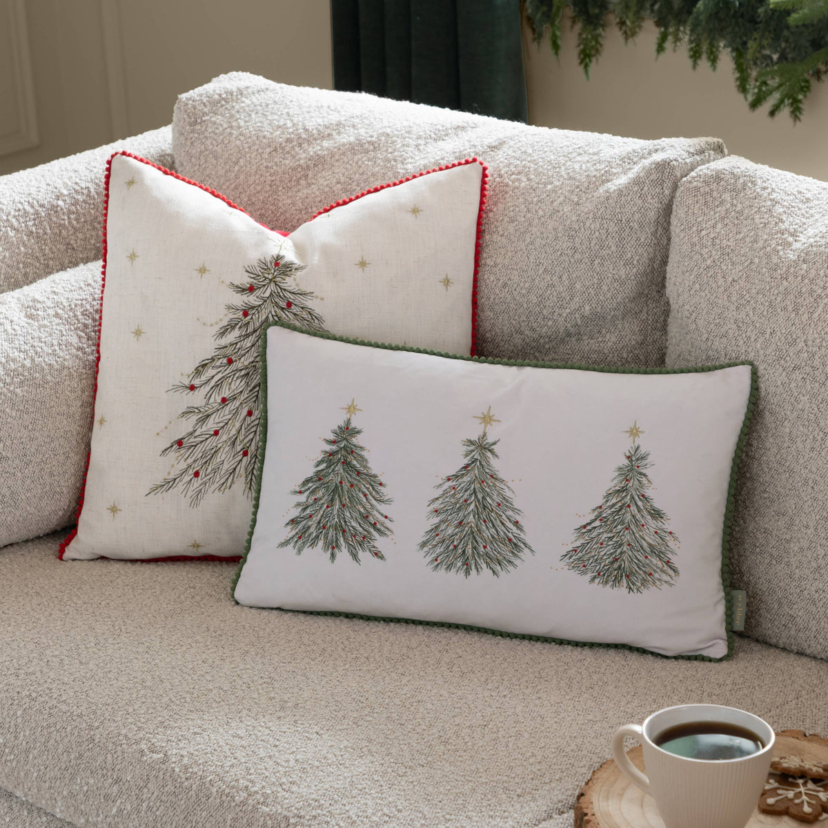 Twinkling Tree Embroidered Cushion Natural: Natural / Cover Only / 45 x 45cm