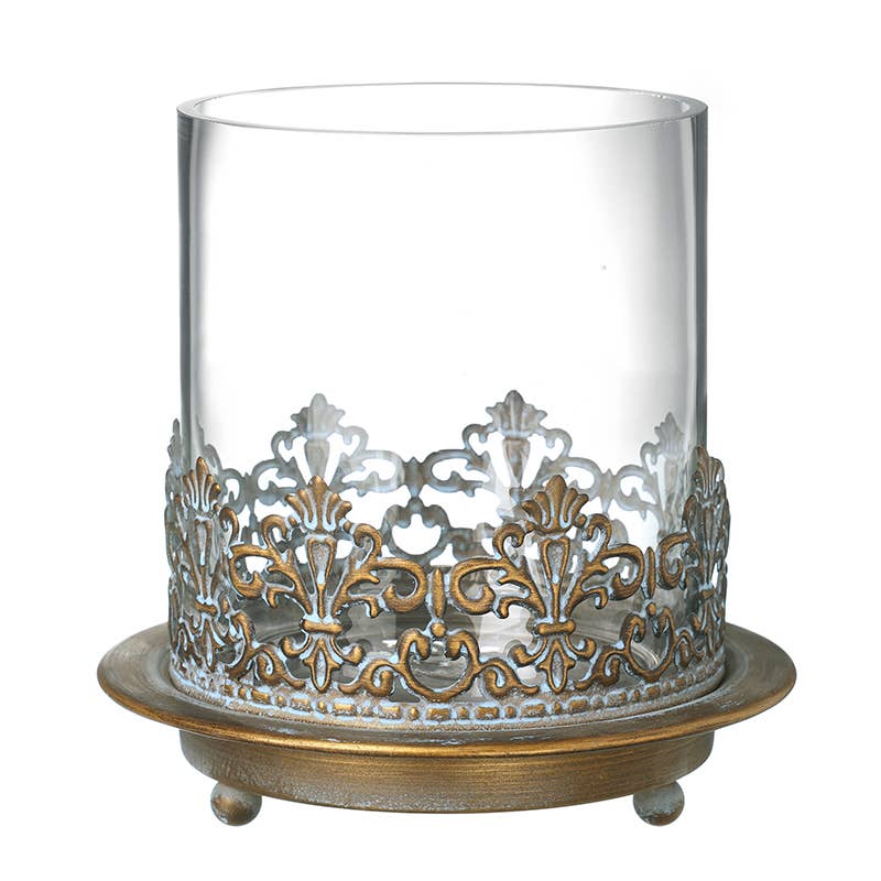 Antique Look Metal Base Candle Holder Lg