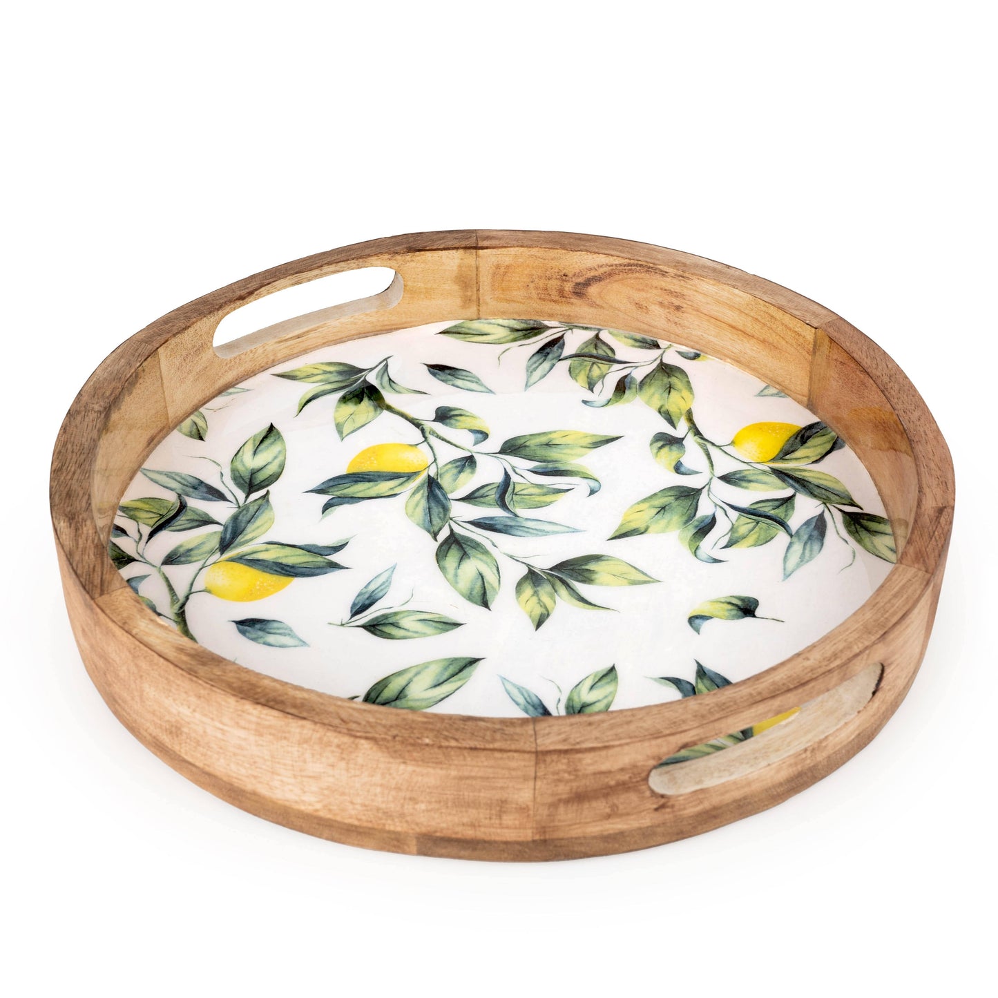 30cm Round Tray Mango Wood/Enamel Lemon