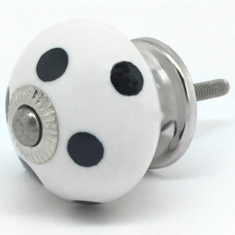 White & Black Polka Dot Ceramic Knob