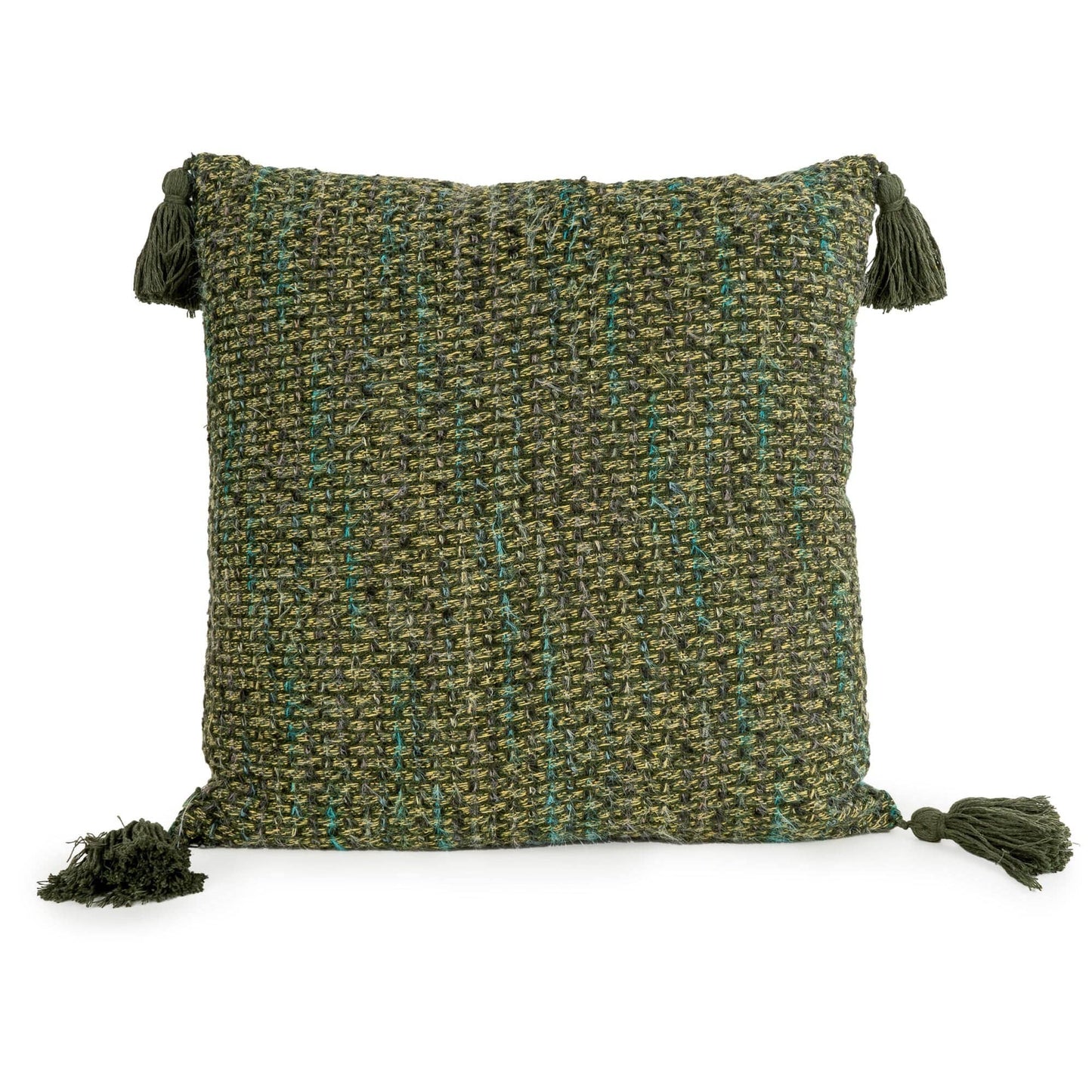 Square Cushion with Tassels Olive Green
