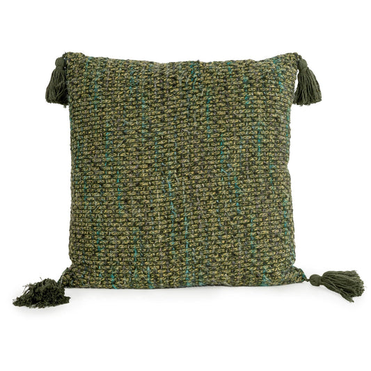 Square Cushion with Tassels Olive Green