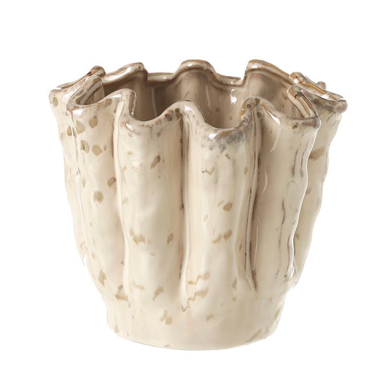 WHITE CERAMIC WAVEY VASE LRG