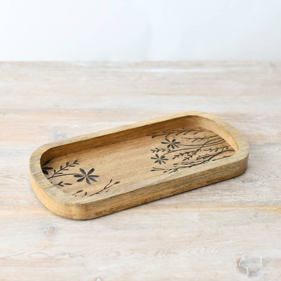 Etched Flower Serving Tray, 30cm