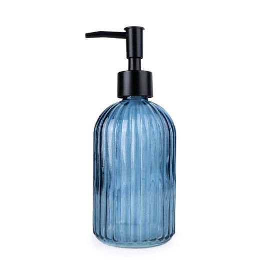 19.3cm Soap Dispenser in Ridged Glass  - Blue 6PK
