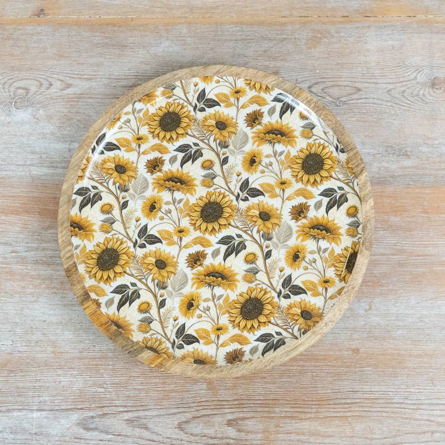 Sunflower Design Enamelled Wood Plate, 25cm