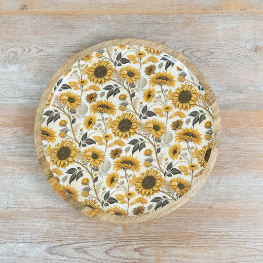 Sunflower Design Enamelled Wood Plate, 25cm
