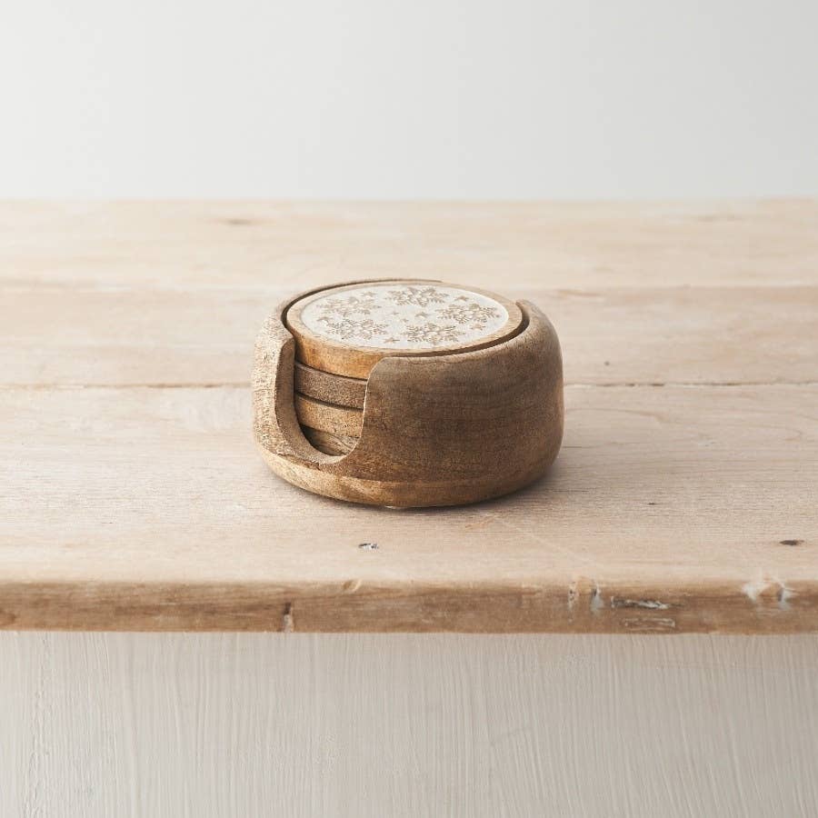 Snowflakes Wooden Coaster Set