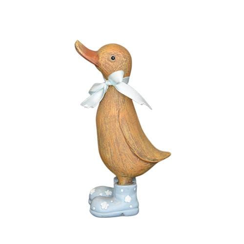 Duck in grey/blue wellies with bow ribbon 15.3cm 12PK