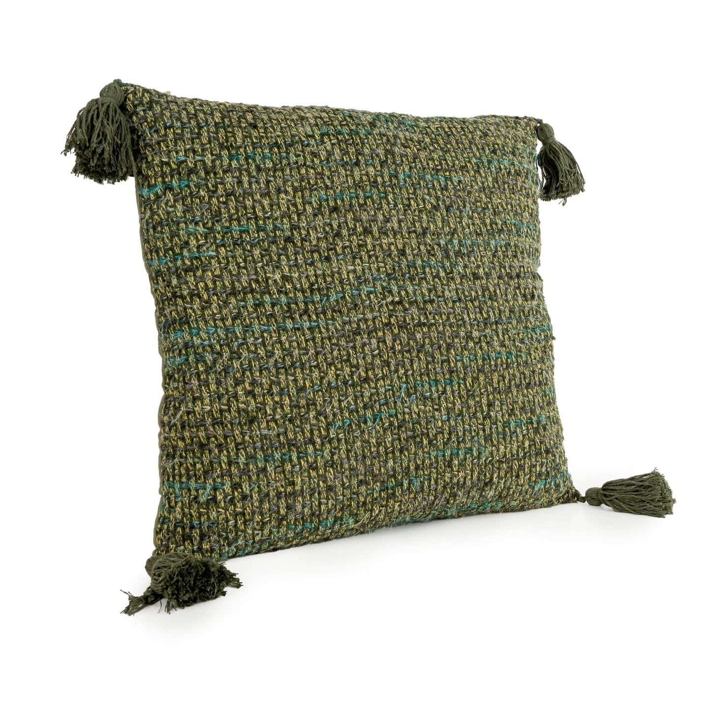 Square Cushion with Tassels Olive Green