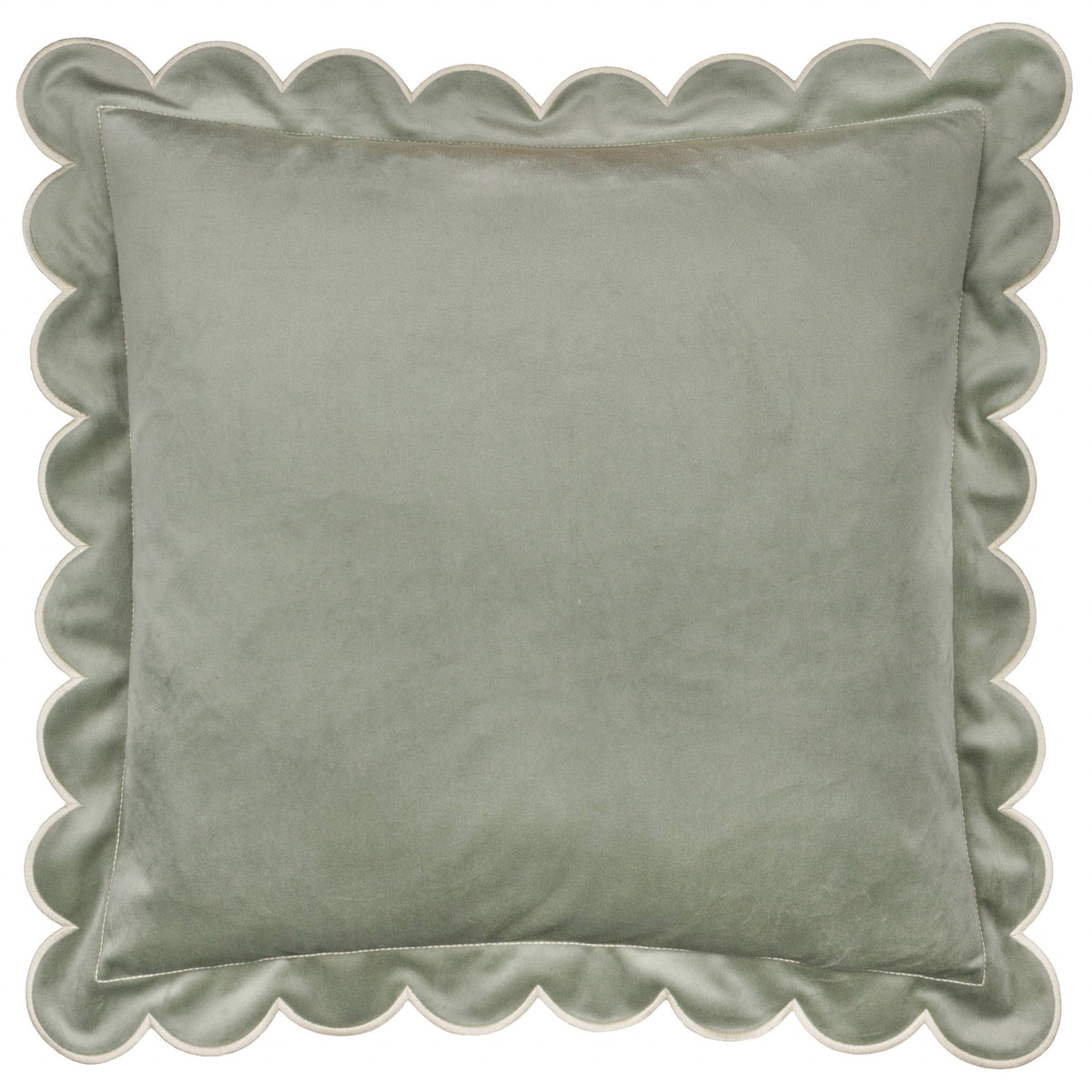 Lil Scallop Velvet Cushion Green/Natural: Green/Natural / Polyester Filled / 45 x 45cm