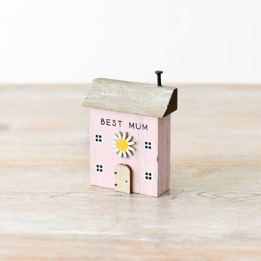 Pink 'Best Mum' Wooden House Block