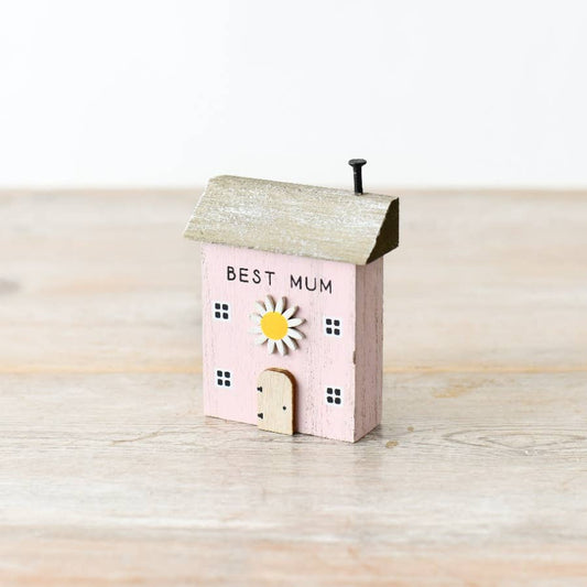 Pink 'Best Mum' Wooden House Block