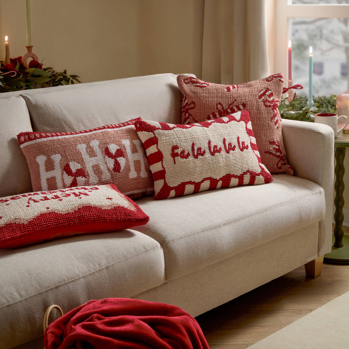 Candy Fa La La Tufted Cushion Red/White: Red/White / Polyester Filled / 30 x 50cm