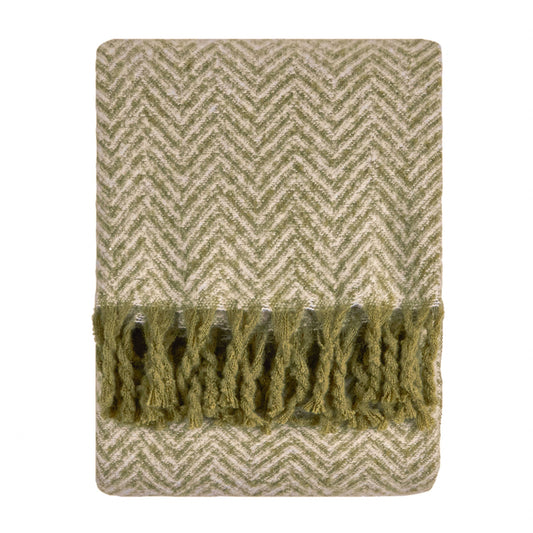 Tweedie Brushed Herringbone Throw Green: Green / 130 x 180cm