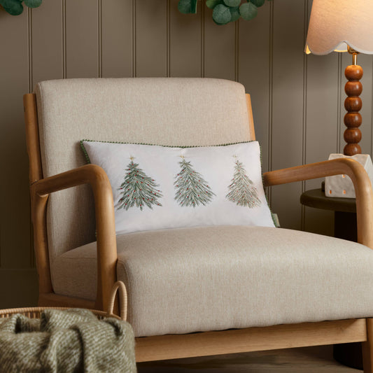 Twinkling Tree Trio Embroidered Cushion Green: Green / Polyester Filled / 30 x 50cm