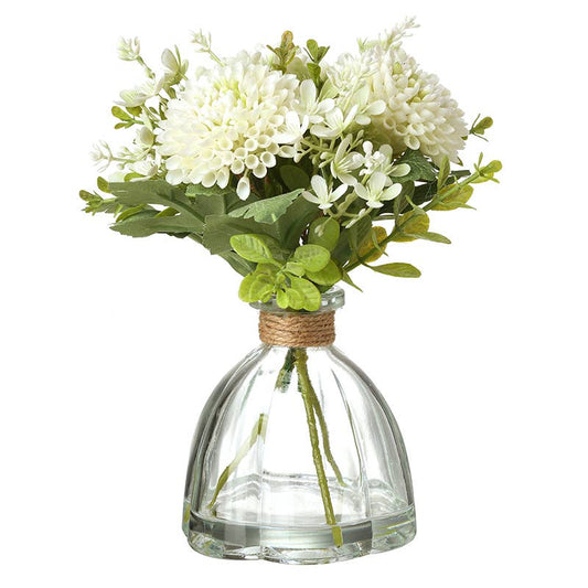 WHITE FLOWERS IN GLASS VASE