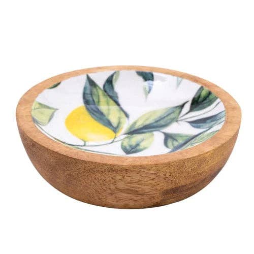 Enamelled Mango Wooden dish Inlay Lemons and leaves