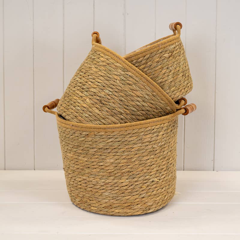 Set of 3 Natural Rope & Grass Storage Baskets