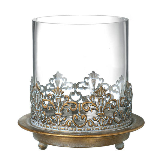 Antique Look Metal Base Candle Holder Lg