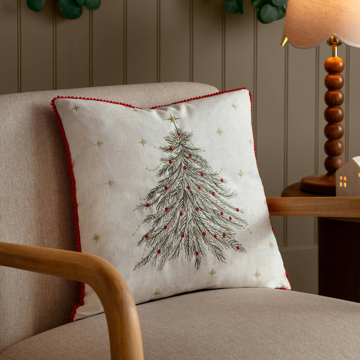Twinkling Tree Embroidered Cushion Natural: Natural / Cover Only / 45 x 45cm