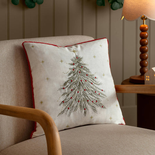 Twinkling Tree Embroidered Cushion Natural: Natural / Cover Only / 45 x 45cm