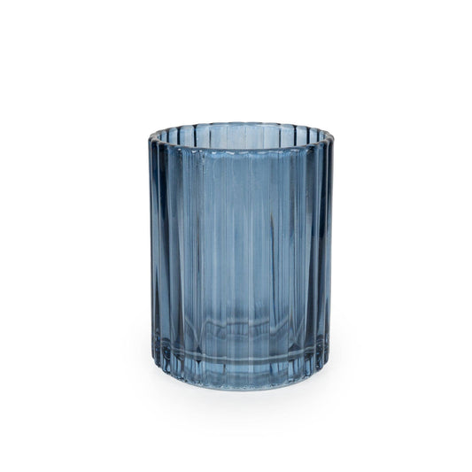 Ridged 10cm Glass Tumbler  - Blue 6PK