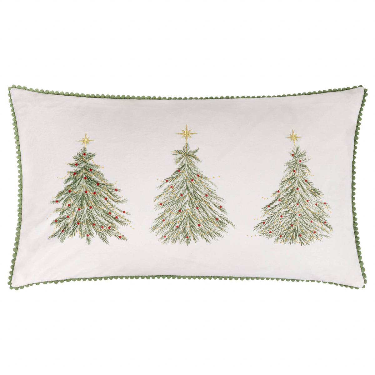 Twinkling Tree Trio Embroidered Cushion Green: Green / Polyester Filled / 30 x 50cm