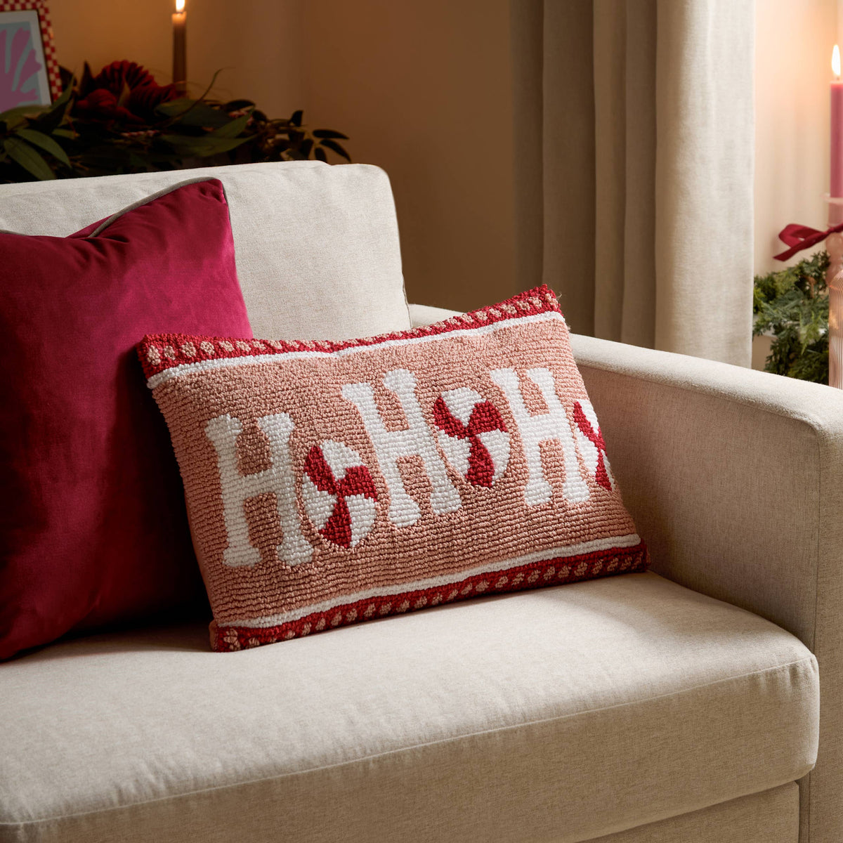 Candy Ho Ho Ho Tufted Cushion Pink/Red: Pink/Red / Polyester Filled / 30 x 50cm