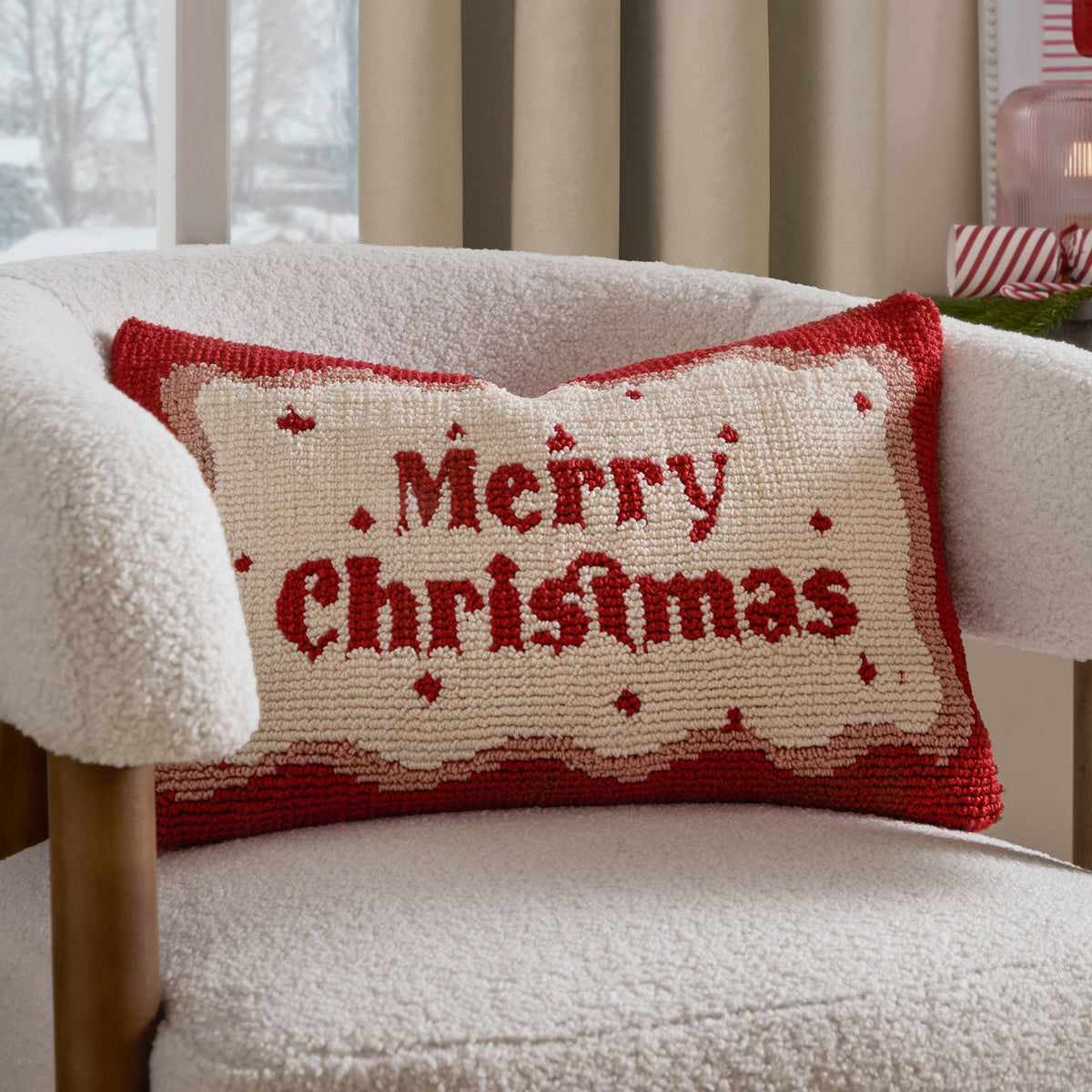 Candy Merry Christmas Tufted Cushion Red/White: Red/White / Polyester Filled / 30 x 50cm