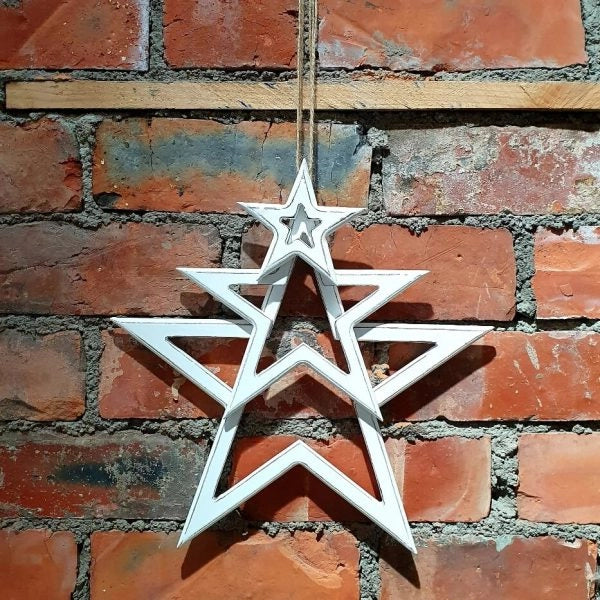 White Wooden Cut Out Hanging Star - Set of 3