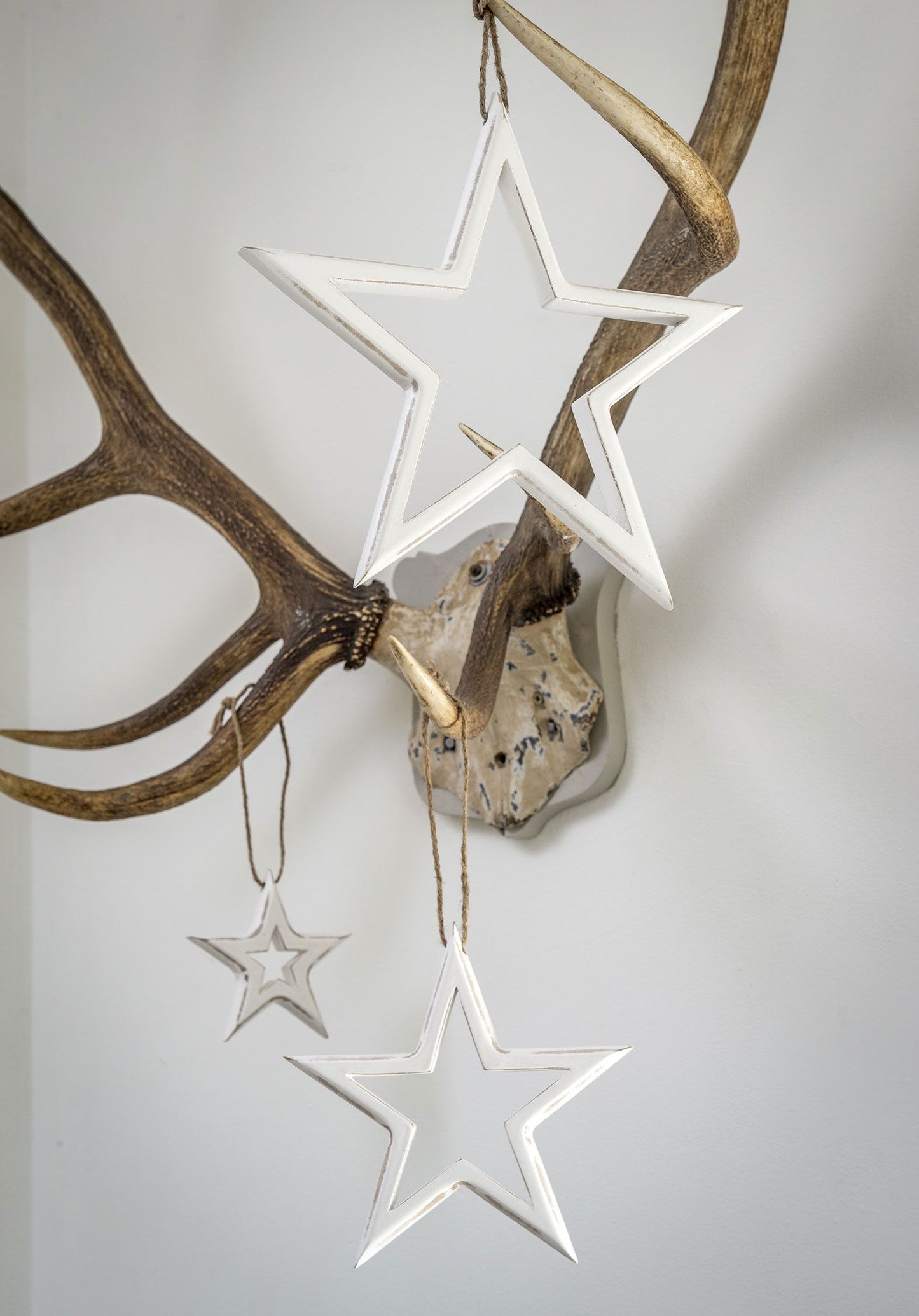 White Wooden Cut Out Hanging Star - Set of 3