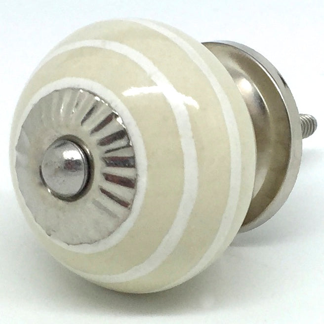 Cream & White Stripe Ceramic Knob