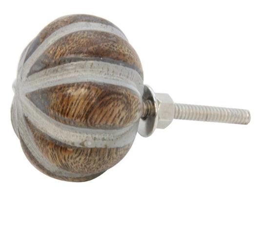 Grey Wash Carved Wooden Furniture Knob