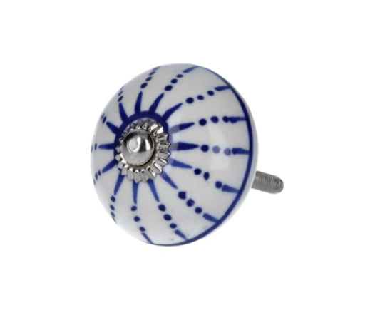Navy & White Sunburst Ceramic Knob