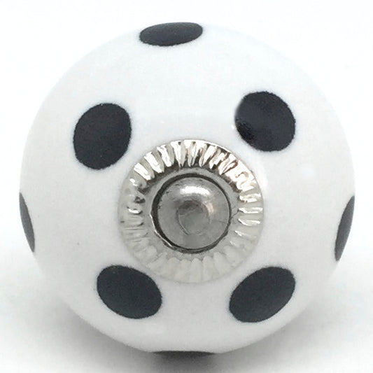 White & Black Polka Dot Ceramic Knob