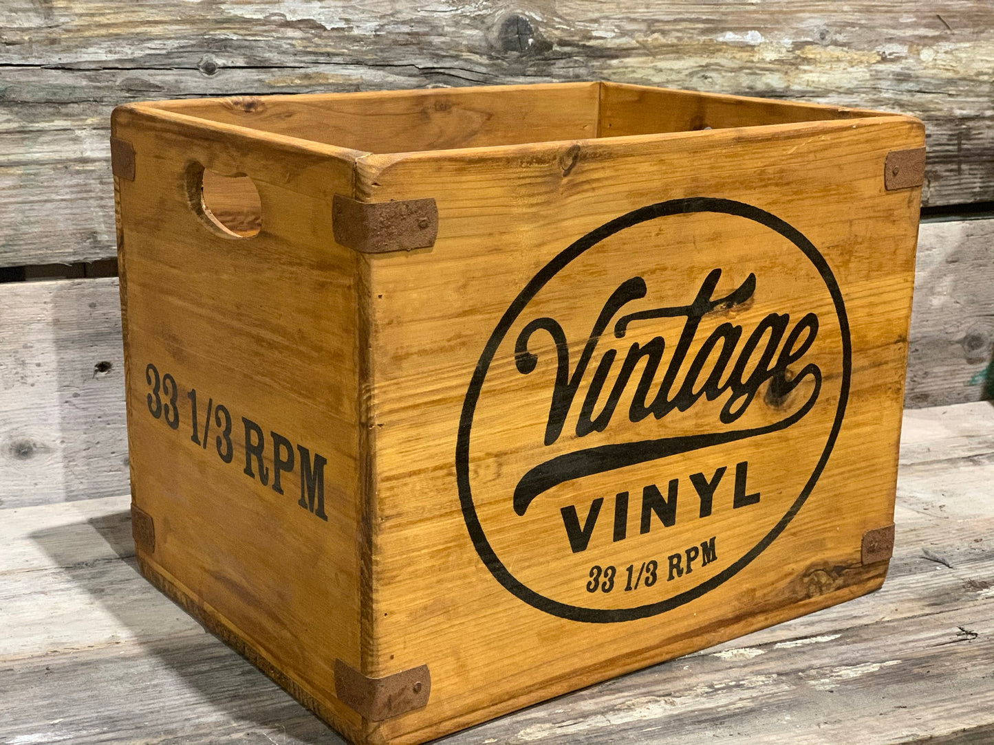 Vintage Vinyl Wooden Storage Crate