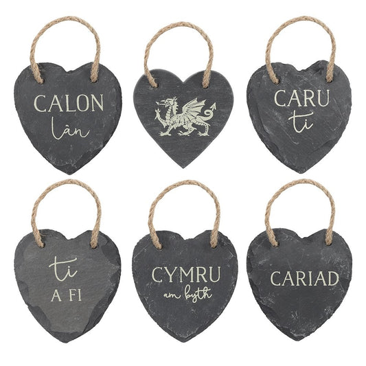 Small Welsh Slate Hanging Hearts